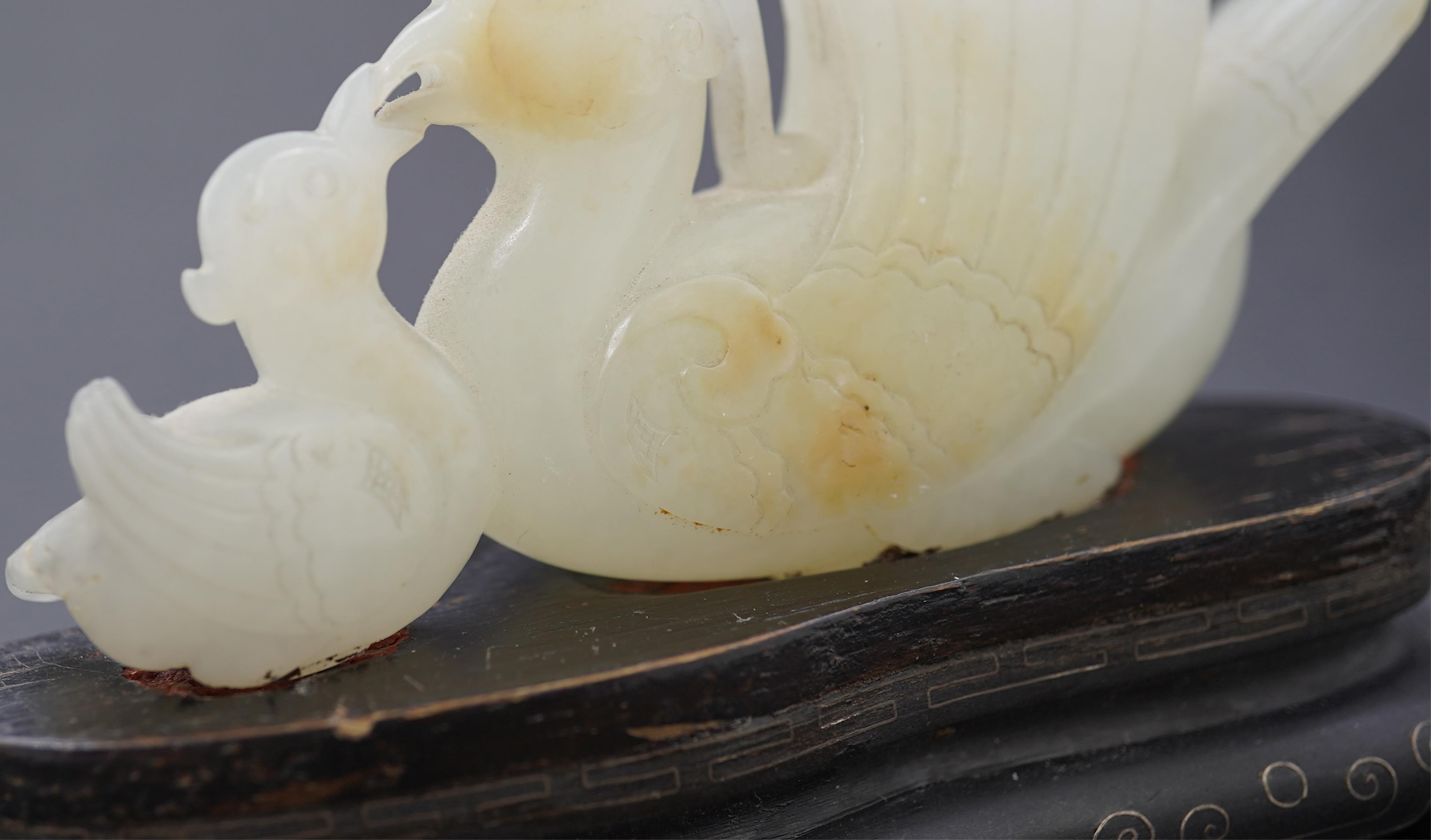 A Chinese white jade mandarin duck group, 18th/19th century